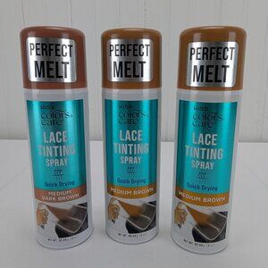 Kiss Colors Care Lace Tinting Spray Medium Brown Lot of 3 Quick Drying 3oz Each